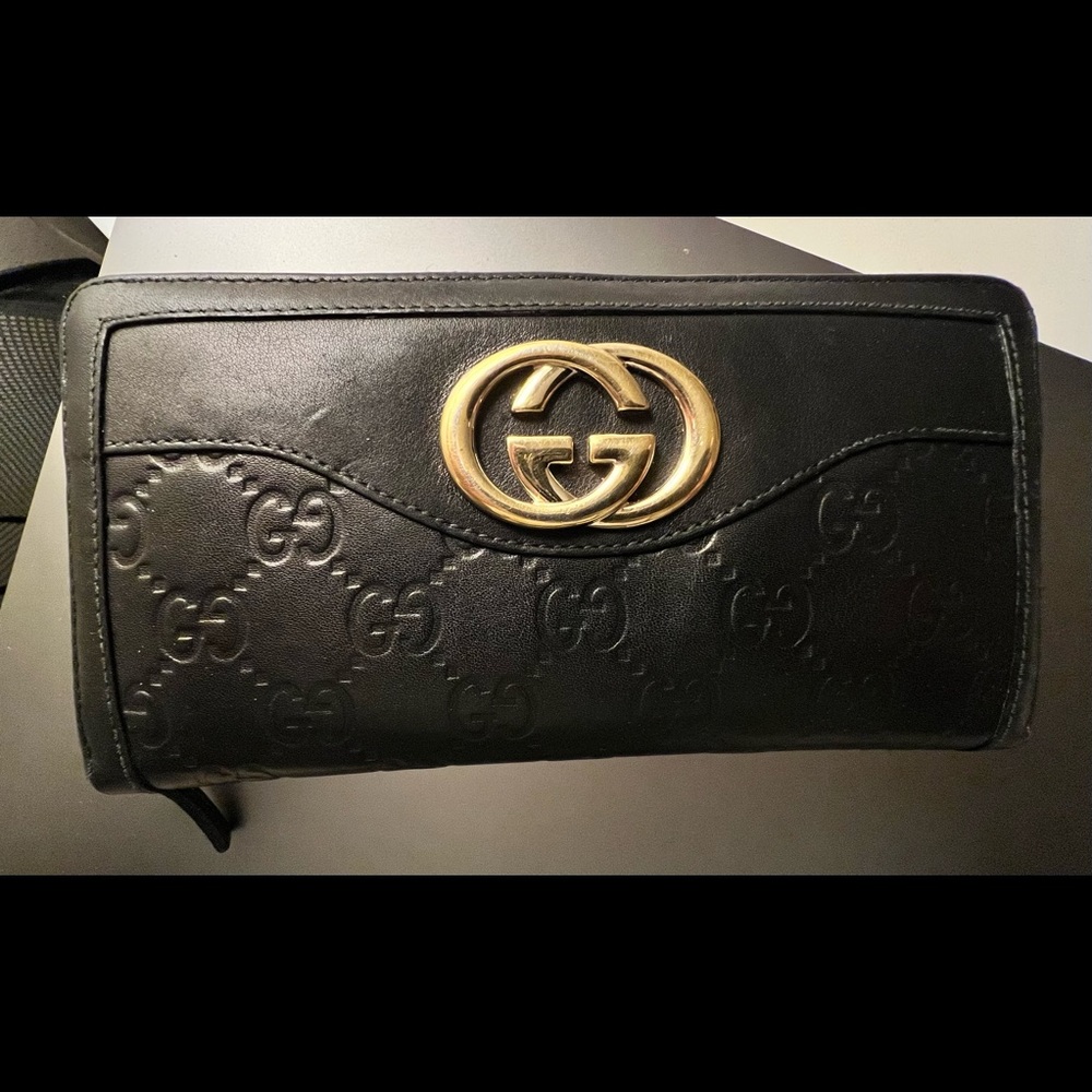 gucci leather zip around wallet gold guccissima- REAL